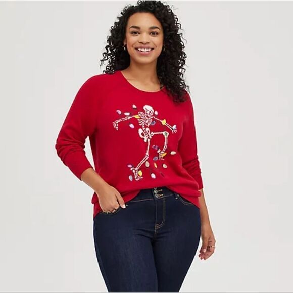 Torrid 0 Large Skeleton lights holiday sweater New - Picture 4 of 4